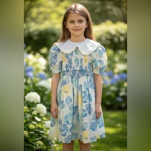 Vintage Smocked Polly Flinders Dress w Lace Collar